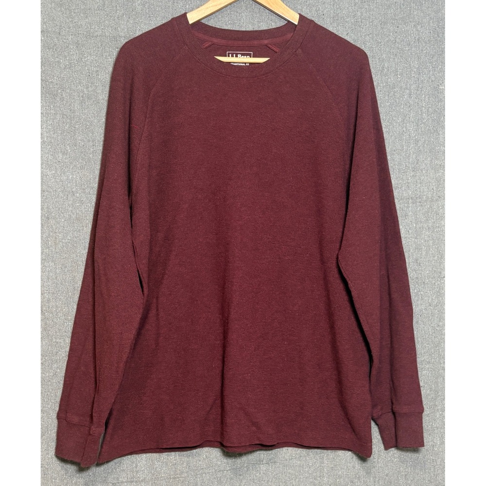 LL Bean Mens Waffle Knit Thermal Shirt Burgundy Maroon Long Sleeve‎ Large